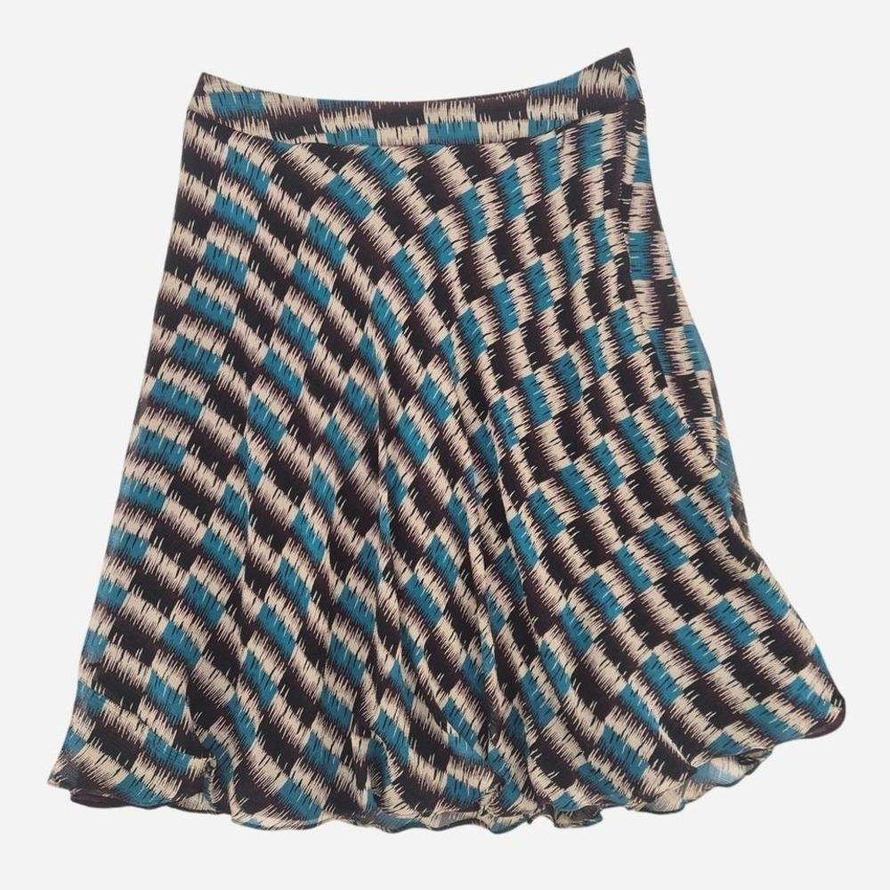 silk Midi retro print Teal‎ Brown Mod Jones New York skirt Size